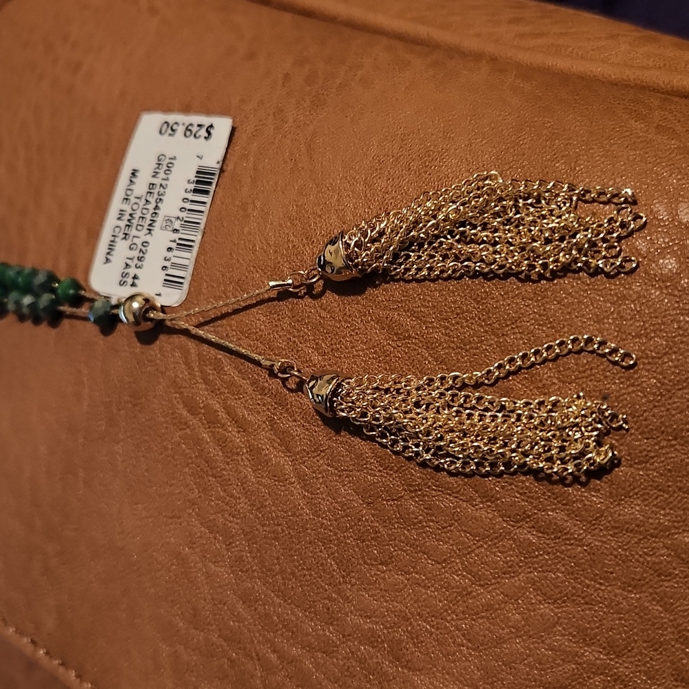 Style & Co Chain Tassel Beaded Lariat Necklace